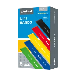Zestaw gum do ćwiczeń lateksowy - Mini Band L, 5 gum kolorowych 2.3-18.2 kg REBEL ACTIVE
