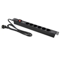 Aluminiowa listwa zasilająca PDU do szafy RACK 19'' 1U 16A 6xSCHUKO 1.8m