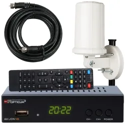 Cyfrowy zestaw telewizji naziemnej DVB-T tuner OPTICUM AX LION NS DVB-T2/C H.265 HEVC + antena zew/wew ATD12 + kabel 6m
