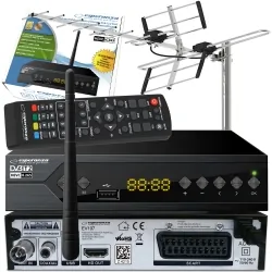 Tuner cyfrowy Esperanza EV106 DVB-T/T2 WiFi H.265/HEVC +antena kierunkowa VHF/UHF MUX8 ATD31S