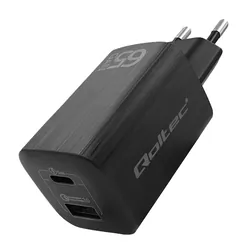 Ładowarka sieciowa Qoltec GaN ULTRA 65W 5-20V 2.25-3.25A USB-C PD   USB QC - czarna