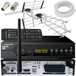 Tuner cyfrowy Esperanza EV107 DVB-T/T2 WiFi H.265/HEVC +antena kierunkowa VHF/UHF MUX8 ATD27S + kabel 10m