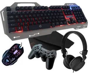 Metalowa klawiatura dla graczy Rebeltec Discovery 2 z podświetleniem + mata na biurko + mysz + słuchawki + pad