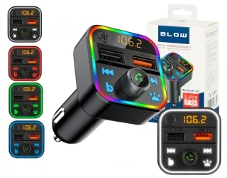 Podświetlany transmiter FM z zestawem głośnomówiącym BLOW Bluetooth 5.0 +QC3.0 RGB