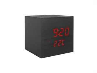Budzik kostka LED z termometrem - kolor czarny