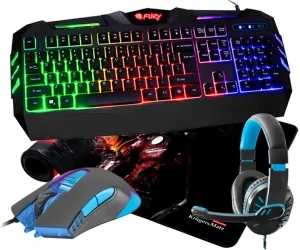 Klawiatura gamingowa podświetlana FURY SPITFIRE mysz mata XXL słuchawki dla graczy