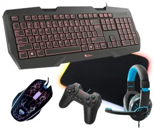Klawiatura Genesis RX22 podświetlana klawiatura + mysz + mata gamingowa dla graczy + słuchawki + pad