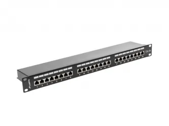 Patch panel 24x port 1U LANBERG do szafy RACK 19" KAT.5E ekranowany czarny