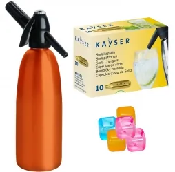 Saturator syfon do wody QUICK SODA pomarańczowy 1L + 10 naboi + 5 kostek lodu
