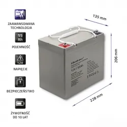 Akumulator AGM Qoltec 12V 55Ah HQ
