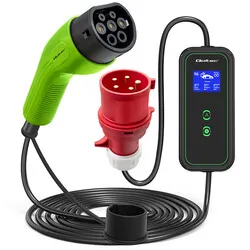 Mobilna ładowarka do samochodów elektrycznych Qoltec z regulacją 2w1 Typ2 11kW CEE 5 PIN 3 fazy Wi-Fi LCD Wallbox 5m