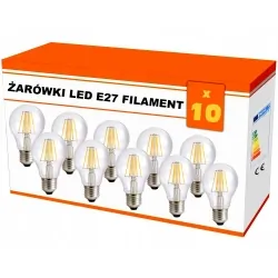 Zestaw 10x żarówka ozdobna LED filament E27 8W AC230V ciepło-biała