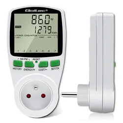 Watomierz licznik zużycia energii PM0627 z historią pomiaru Qoltec 3680W 16A LCD