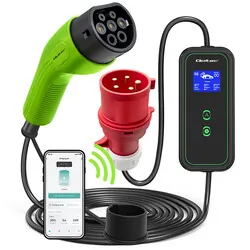 Mobilna ładowarka do samochodów elektrycznych Qoltec z regulacją 2w1 Typ2 11kW CEE 5 PIN 3 fazy Wi-Fi LCD Wallbox 5m