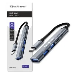 Hub adapter rozdzielacz USB-C 3.1 5w1 Qoltec na USB-C PD   USB-C   2x USB 2.0   USB 3.0