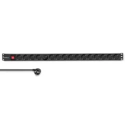 Aluminiowa listwa zasilająca PDU do szafy RACK 19'' 1U 16A 16xSCHUKO 1.8m