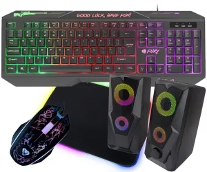 Podświetlana klawiatura dla graczy FURY HELLFIRE 2 + podświetlana mata + mysz + głośniki Baila
