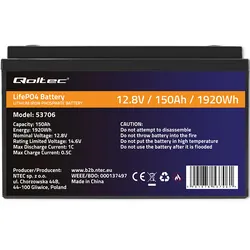 Akumulator LiFePO4 litowo-żelazowo-fosforanowy Qoltec 12.8V 150Ah 1920Wh BMS