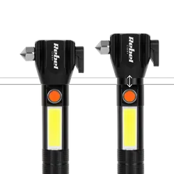 Akumulatorowa latarka ręczna ewakuacyjna REBEL LED COB ZOOM akumulator USB   młotek do szyb   nóż do pasów   magnes
