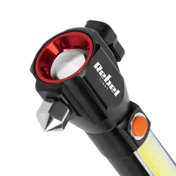 Akumulatorowa latarka ręczna ewakuacyjna REBEL LED COB ZOOM akumulator USB   młotek do szyb   nóż do pasów   magnes
