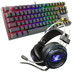 Aluminiowa klawiatura mechaniczna Genesis THOR 303 TKL RGB   słuchawki gamingowe z mikrofonem REBELTEC THOR 7.1 USB
