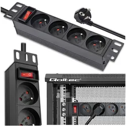 Aluminiowa listwa zasilająca PDU do szafy RACK 10'' 1U 16A 4xFRENCH 1.8m