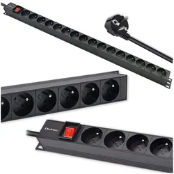 Aluminiowa listwa zasilająca PDU do szafy RACK 19'' 1U 16A 16xFRENCH pionowa 1.8m