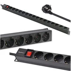 Aluminiowa listwa zasilająca PDU do szafy RACK 19'' 1U 16A 16xSCHUKO pionowa 1.8m