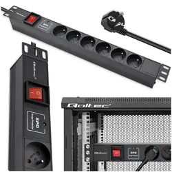 Aluminiowa listwa zasilająca PDU do szafy RACK 19'' 1U 16A 6xFRENCH 1.8m