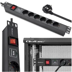 Aluminiowa listwa zasilająca PDU do szafy RACK 19'' 1U 16A 6xSCHUKO 1.8m