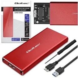 Aluminiowa obudowa zewnętrzna USB 3.0/M.2 SSD SATA NGFF Qoltec Super speed 5Gb/s 2TB - czerwony
