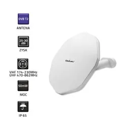 Antena DVB-T2 Qoltec VHF UHF 4K dookólna zewnętrzna - biała