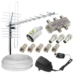 Antena kierunkowa zewnętrzna DVB-T VHF/UHF MUX8   kabel 50m - zestaw do odbioru na 4 TV
