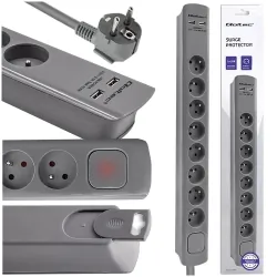 Listwa antyprzepięciowa Qoltec 2xUSB 8 gniazd z uziemieniem 1.8m szara
