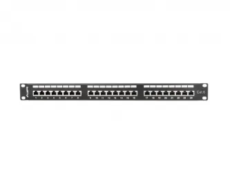 Patch panel 24x port 1U LANBERG do szafy RACK 19" KAT.6 ekranowany czarny