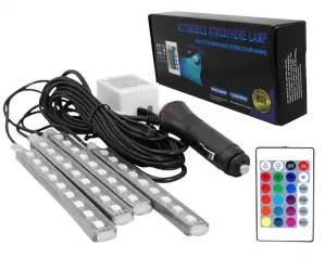 Zestaw oświetlenia kabiny samochodu 9xLED RGB wnętrza auta + pilot