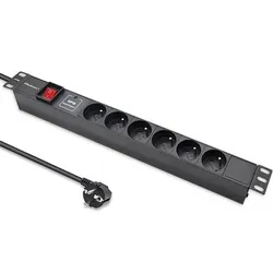 Aluminiowa listwa zasilająca PDU do szafy RACK 19'' 1U 16A6xFRENCH 1.8m