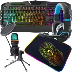 Zestaw gamingowy klawiatura podświetlana FURY SPITFIRE mysz mata RGB słuchawki mikrofon