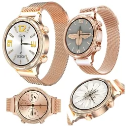 Zegarek sportowy smartwatch SENBONO LADY M3 z metalowa kopertą IP68 pulsoksymetr - złoty