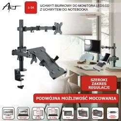 Uchwyt biurkowy Art L-24 do monitora LED/LCD 13-32 cala z podstawką na notebooka