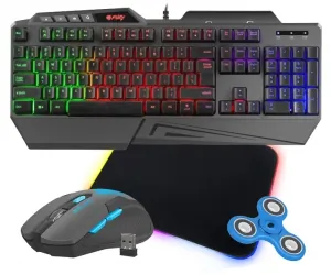 Klawiatura gamingowa podświetlana dla graczy FURY SKYRAIDER z podświetleniem + bezprzewodowa mysz FURY STALKER + mata LED 