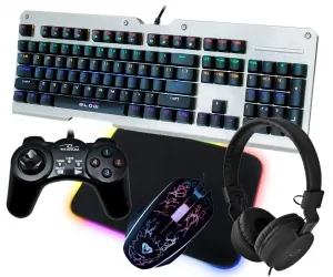 Klawiatura mechaniczna BLOW MECHANICAL RGB podświetlana metalowa + podświetlana mata + mysz + słuchawki + pad