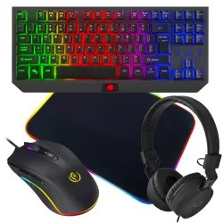 Klawiatura gamingowa podświetlana FURY TKL HURRICANE + mysz mata słuchawki dla graczy