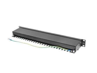 Patch panel 24x port 1U LANBERG do szafy RACK 19" KAT.5E ekranowany czarny