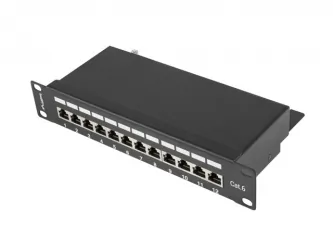 Patch panel 12x port LANBERG do szafy RACK 10&quot; 1U KAT6 czarny