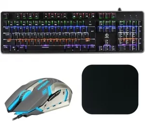 Klawiatura mechaniczna gamingowa podświetlana Rebeltec Imperator ALU + mysz + słuchawki dla graczy