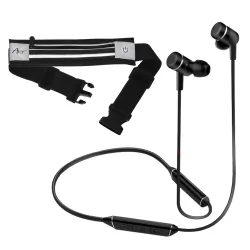 Bezprzewodowe słuchawki bluetooth magnetyczne sportowe Qoltec PREMIUM mikrofon + pas sportowy podświetlany na smartfona