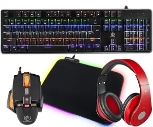 Aluminiowa mechaniczna klawiatura gamingowa dla graczy REBELTEC IMPERATOR z podświetleniem + mysz + mata LED + słuchawki