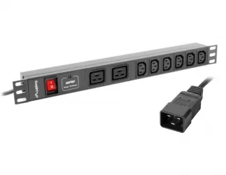 Listwa zasilająca RACK PDU LANBERG do szafy RACK 19&quot; 1U 16A 2m 2xC19 + 6xIEC C13 czarna C20