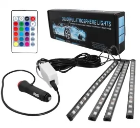 Zestaw oświetlenia kabiny samochodu 15xLED RGB wnętrza auta + pilot